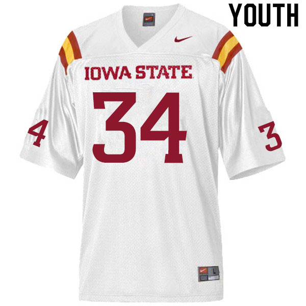 Youth #34 Blaze Doxzon Iowa State Cyclones College Football Jerseys Sale-White - Click Image to Close